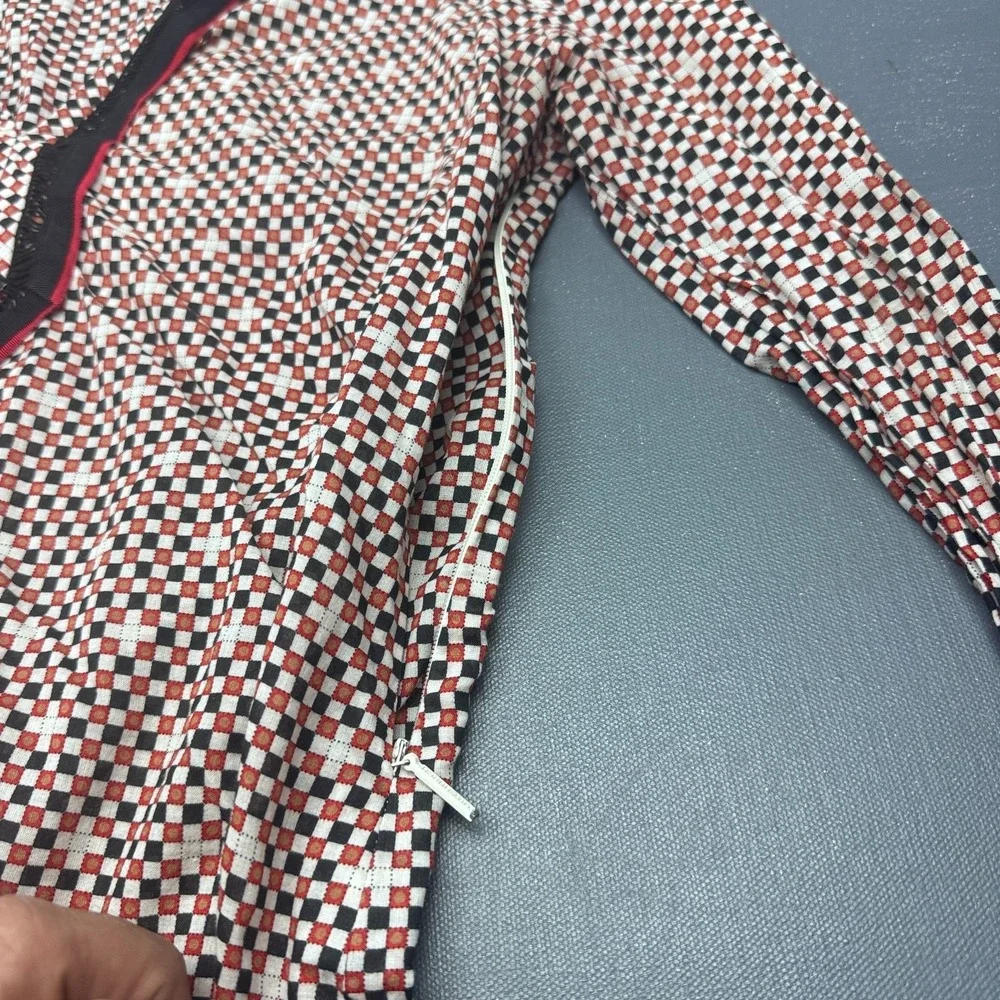 Tory Burch Women's Size 8 Printed Tunic Top Red Black White Long Sleeve Blouse